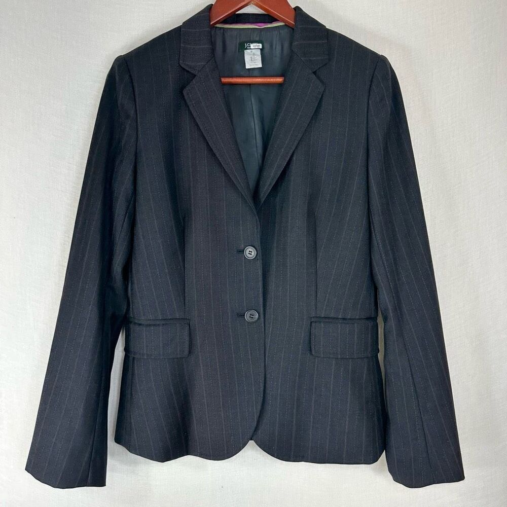 J. Crew Y2K Wool Pinstripe Blazer Jacket Womens 8 Charcoal Gray Preppy Career‎